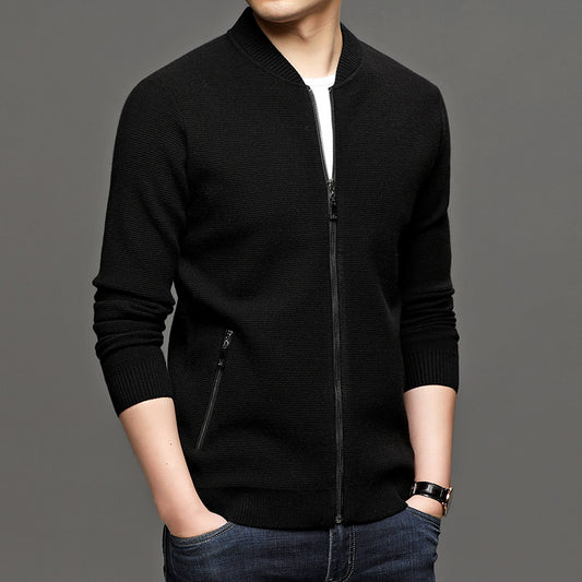 Men's Fashion Solid Color Knitted Jacket for Business