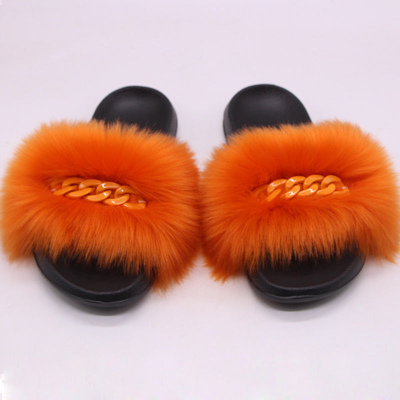 Faux Fox Fur Plush Flip-Flop Sandals for Women