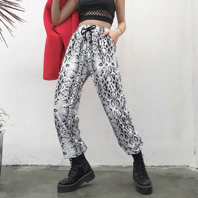 Snake Print Loose Fit Jogger Pants for Women