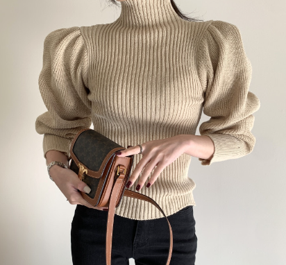 Slim Fit Women's Pullover Sweater with Puff Sleeves