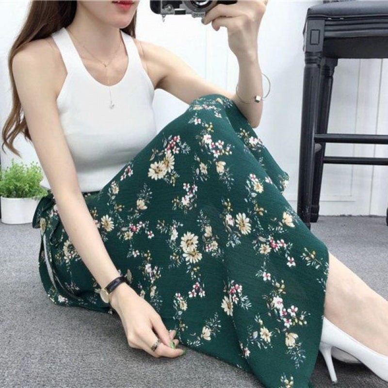 High Waist Chiffon A-Line Skirt with Lining