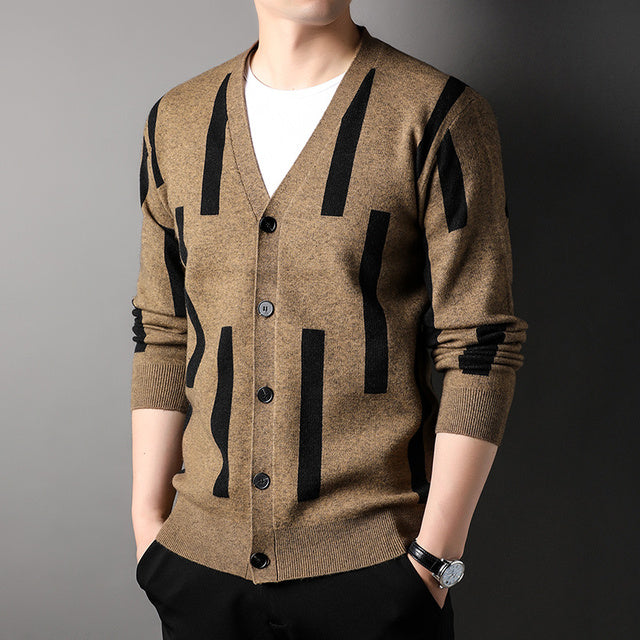 Korean Graphic Knit Cardigan for Men - Casual Sweater